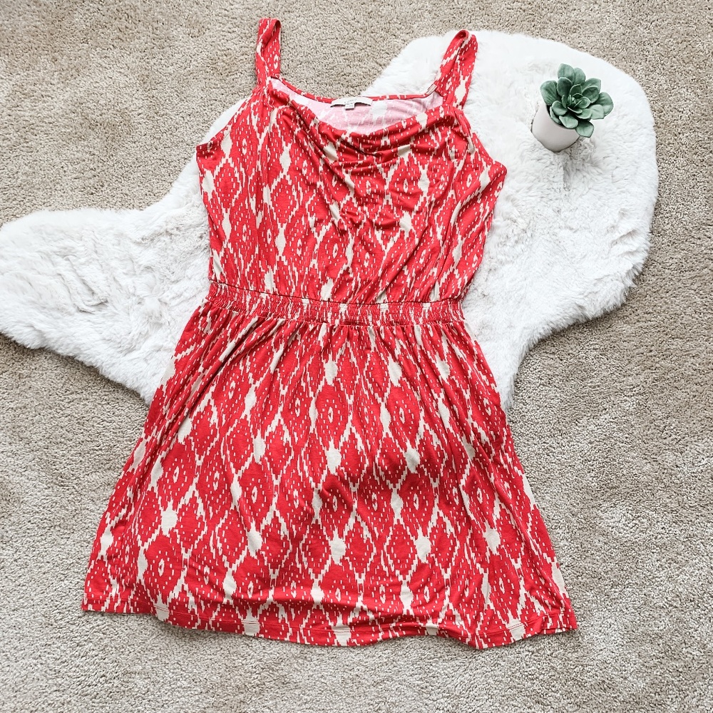 Loft Pink & Tan Ikat Diamond Sleeveless Dress- L